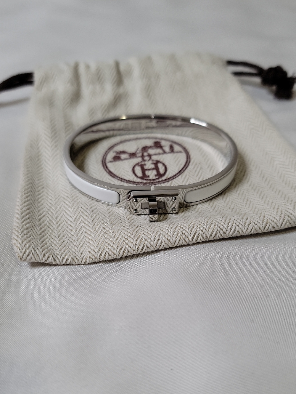 Hermes White Enamel Bracelet with Silver Hardware